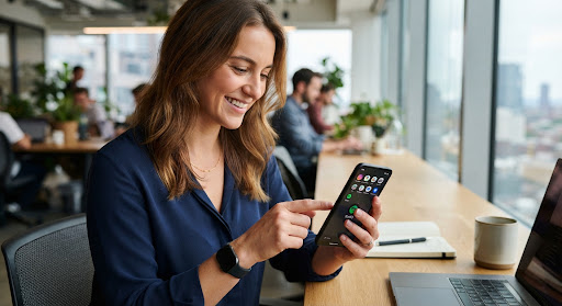 Person opening the app on smartphone